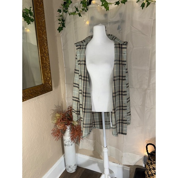 Windsor Plaid Shacket Womens Small Button Front Overshirt Jacket Sage Green - Picture 3 of 7